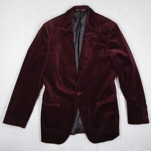Enzo Custom Mens Velvet Blazer Burgundy Wine Red Peak Lapel Sport Coat Size 40L